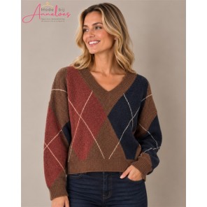 Blue Seven trui vhals wieber 248148 Bruin Marine Rood Blue Seven trui vhals wieber 248148 Bruin Marine Rood
